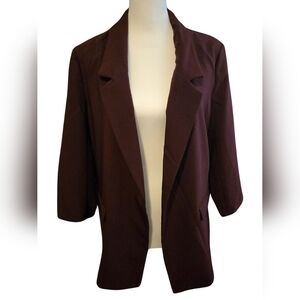 Chic Burgundy Ruched Sleeve Blazer